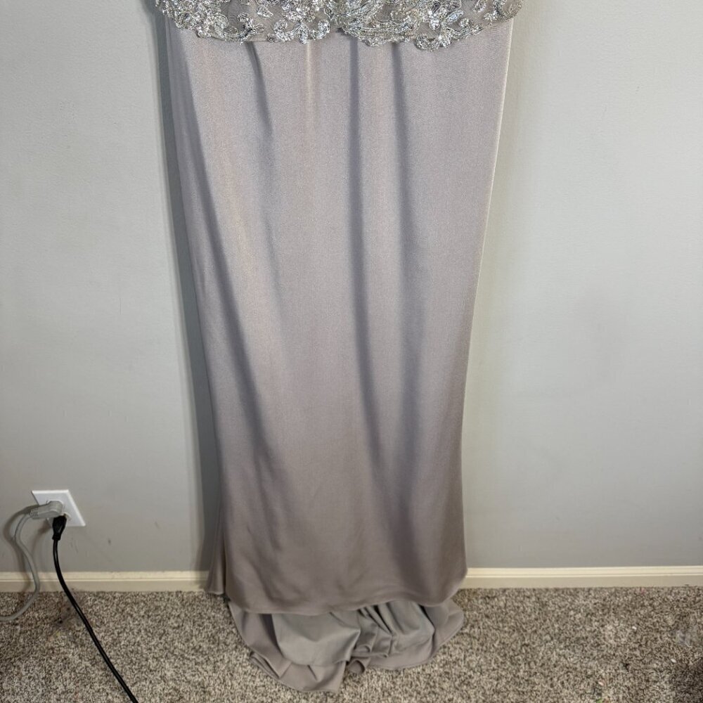 NWOT Montage by Mon Cheri Strapless Beaded Satin Gown Womens 12 Champage Sheer - Picture 7 of 15